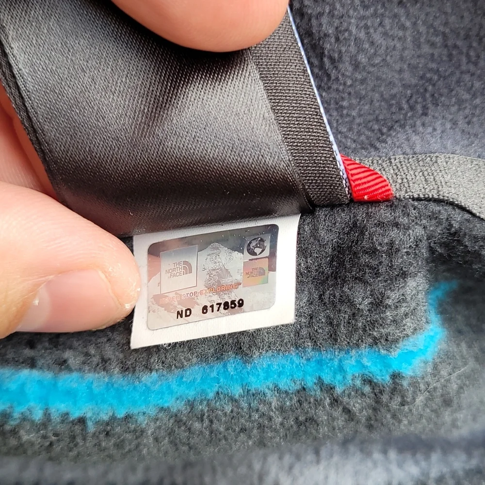 THE NORTH FACE Grey Blue Striped‎ Fleece Polyester Sz L Half Zip Pullover Jacket